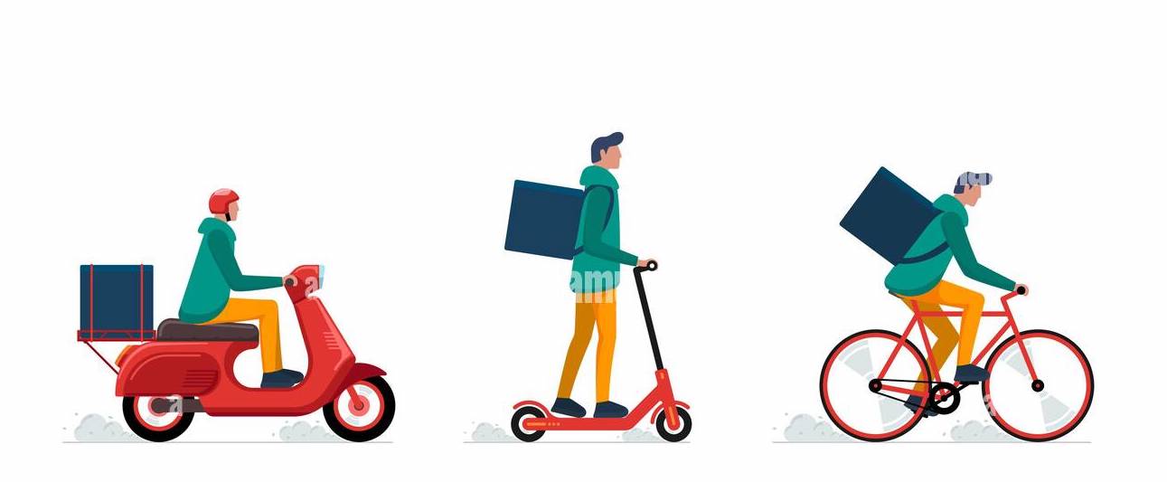 ensemble-de-concept-de-service-de-messagerie-express-logistique-rapide-en-ligne-male-sur-velo-ou-scooter-electrique-cyclomoteur-avec-des-commandes-boite-a-colis-illustration-vectorielle-plate-2d1rwg4